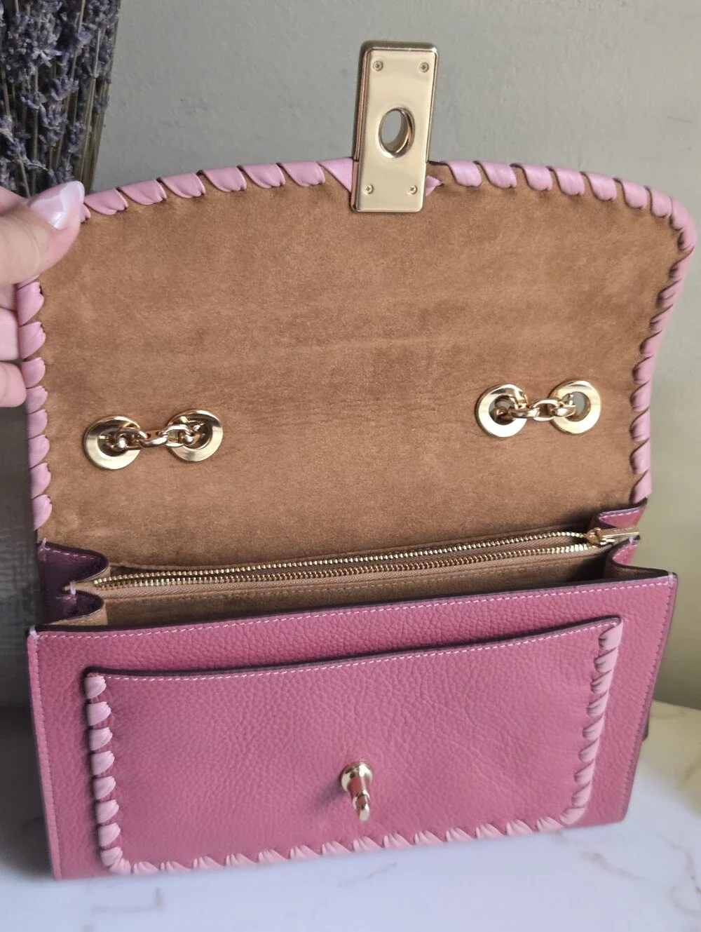 Like New Coach Lane Pink Whipstitch Leather Shoulder Bag